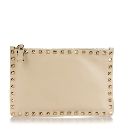 Valentino Garavani Calfskin Medium Rockstud Zip Pouch Ivory 1 of 7