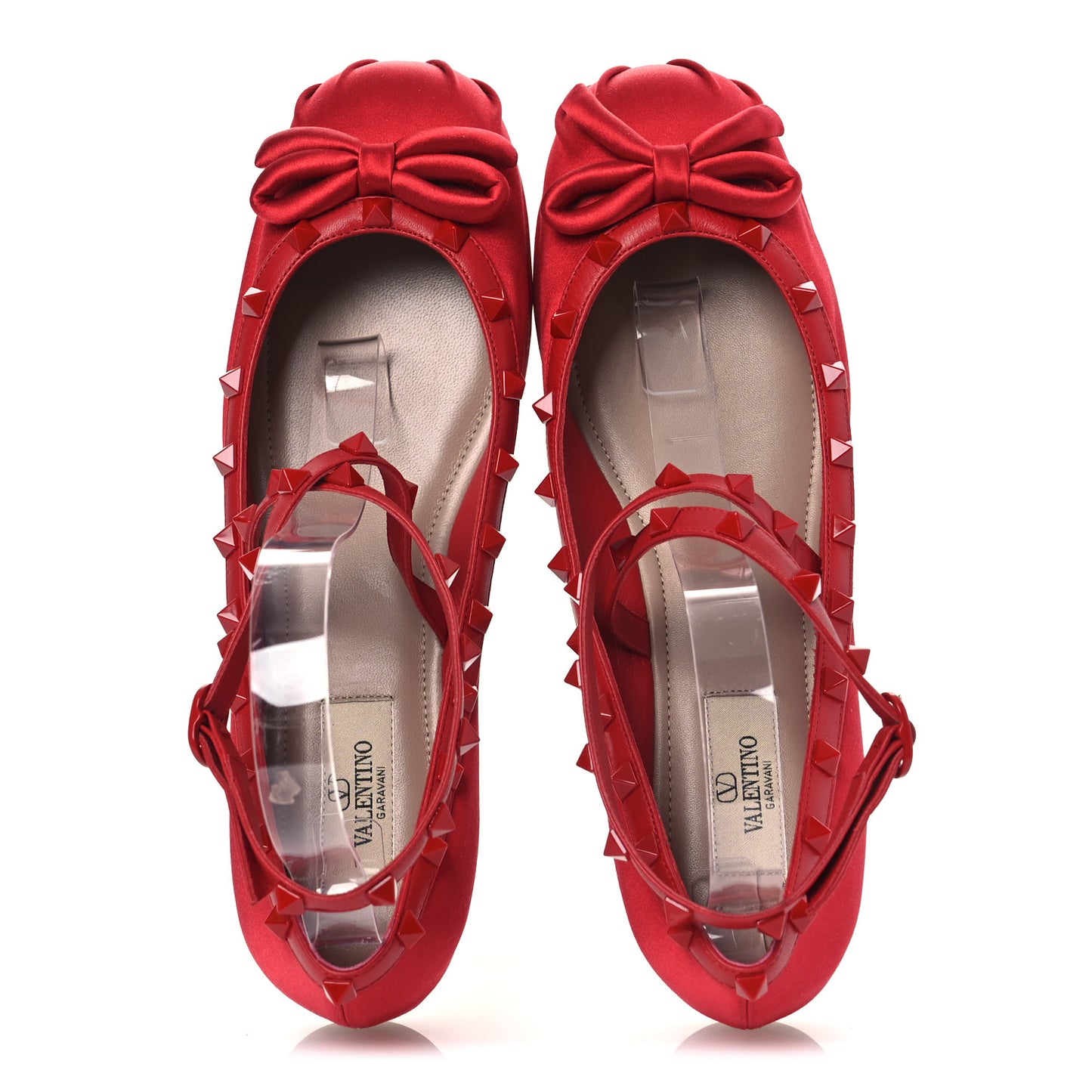 Satin Nappa Rockstud Ballerina Flats 40 Rouge Pur