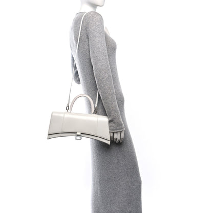 Balenciaga Shiny Box Calfskin Tonal B Hourglass Stretch Top Handle Bag White 2 of 10