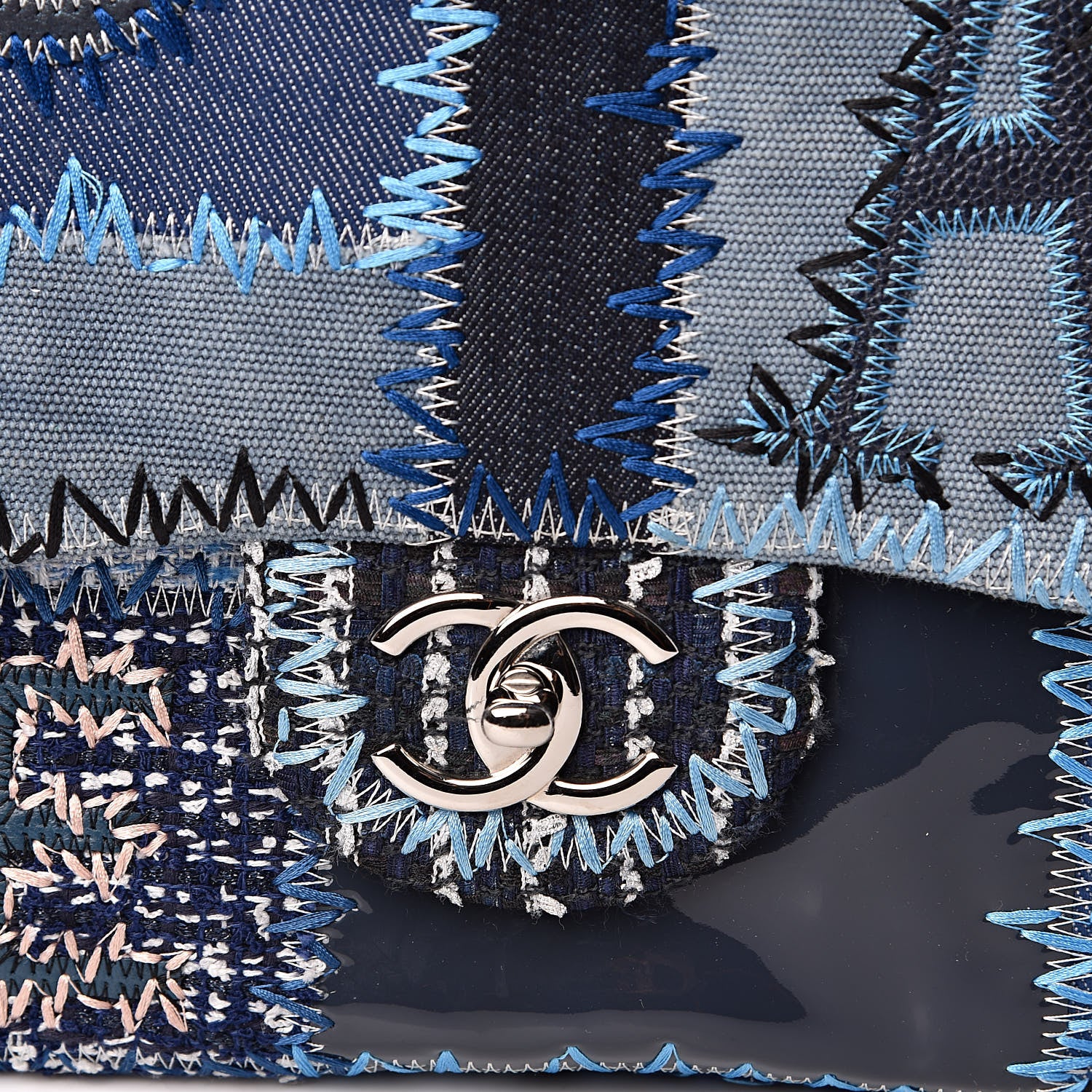Chanel Denim Tweed Patchwork Jumbo Single Flap Blue 10 of 10