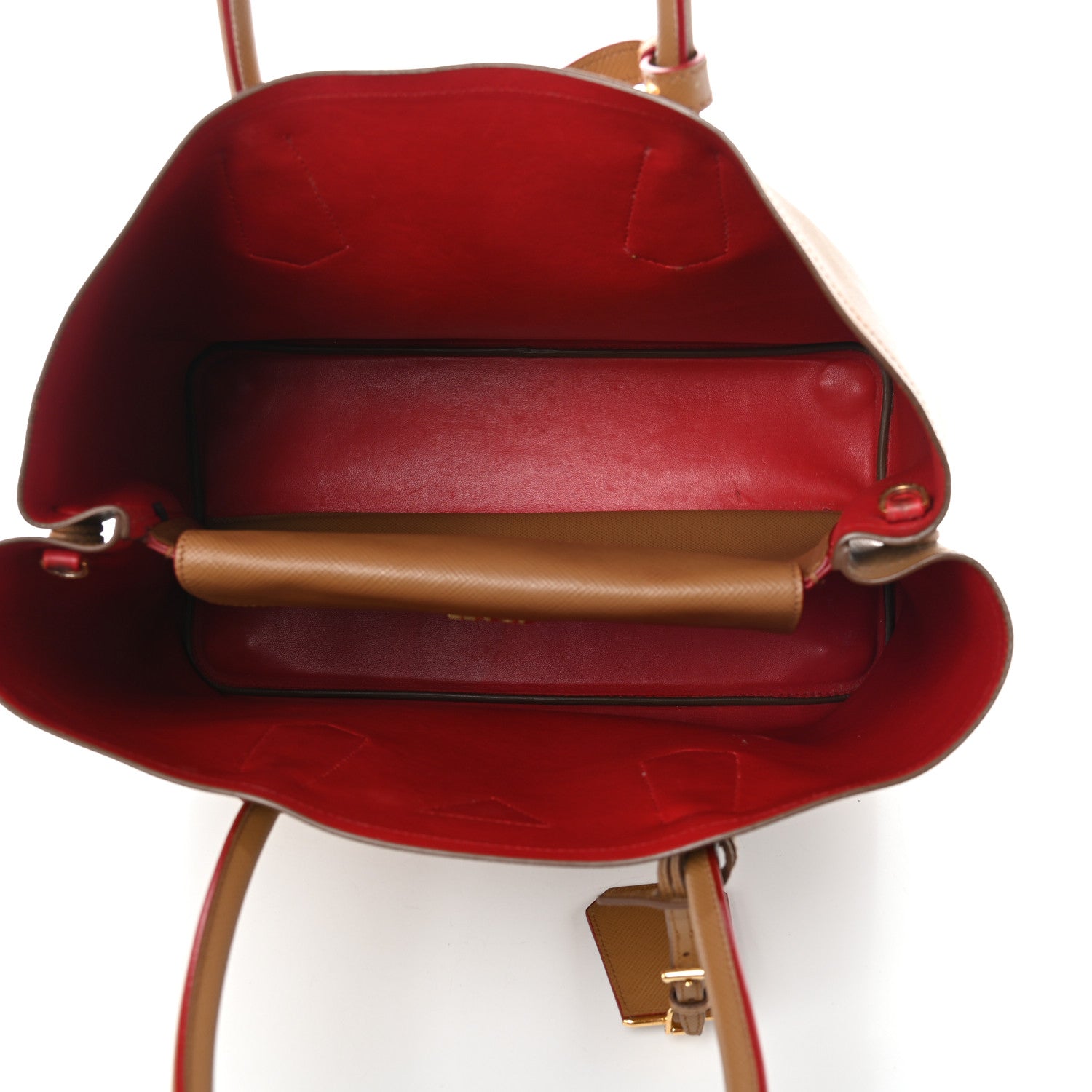 Prada Saffiano Cuir Medium Double Bag Caramel Fuoco 5 of 11