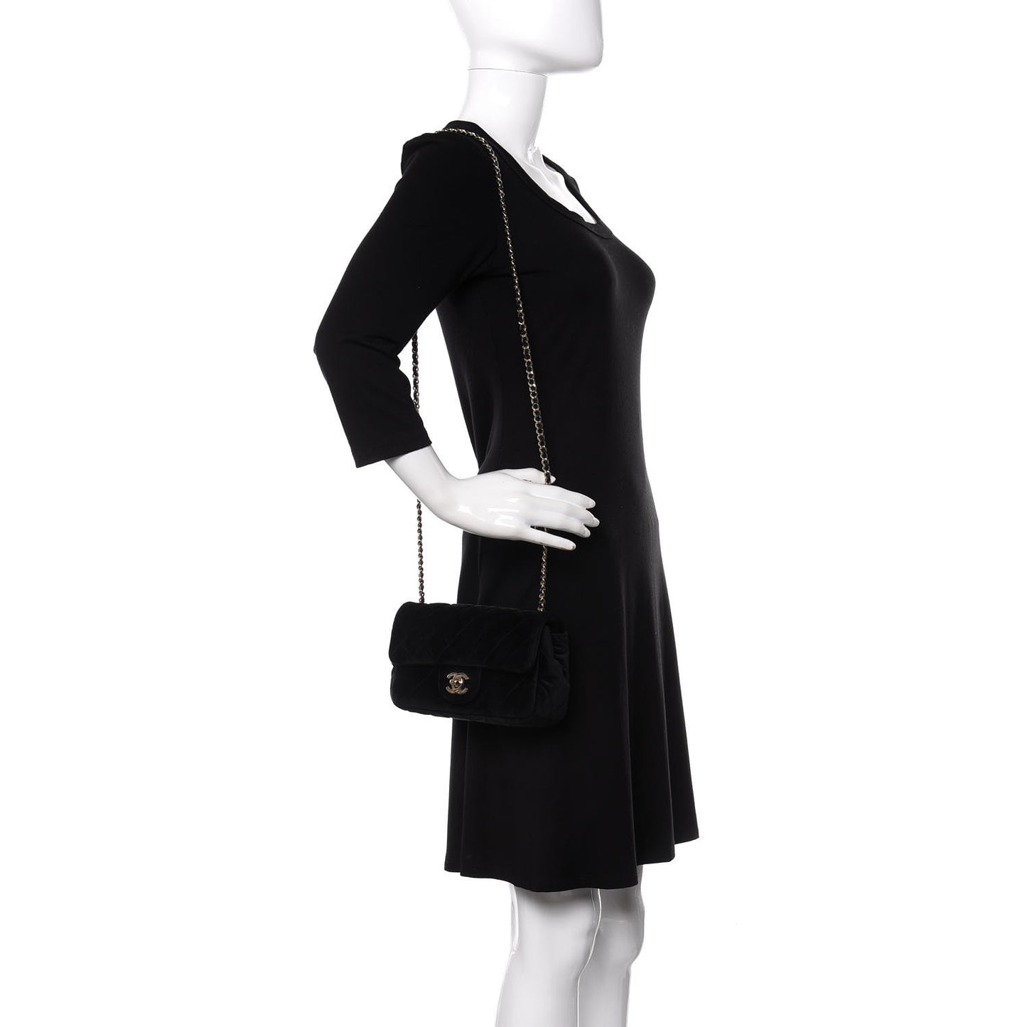 Velvet Quilted Mini Rectangular Pearl Crush Flap Black