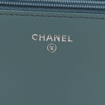 Chanel Lambskin Camellia Studded Wallet on Chain WOC Blue 6 of 12