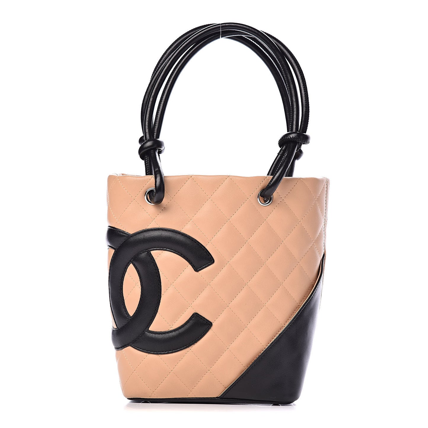 Calfskin Quilted Small Cambon Tote Beige Black