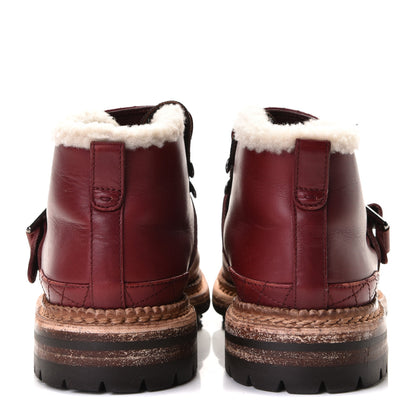 Chanel Shearling Calfskin Lace Up Short Boots 37.5 Red 4 of 7