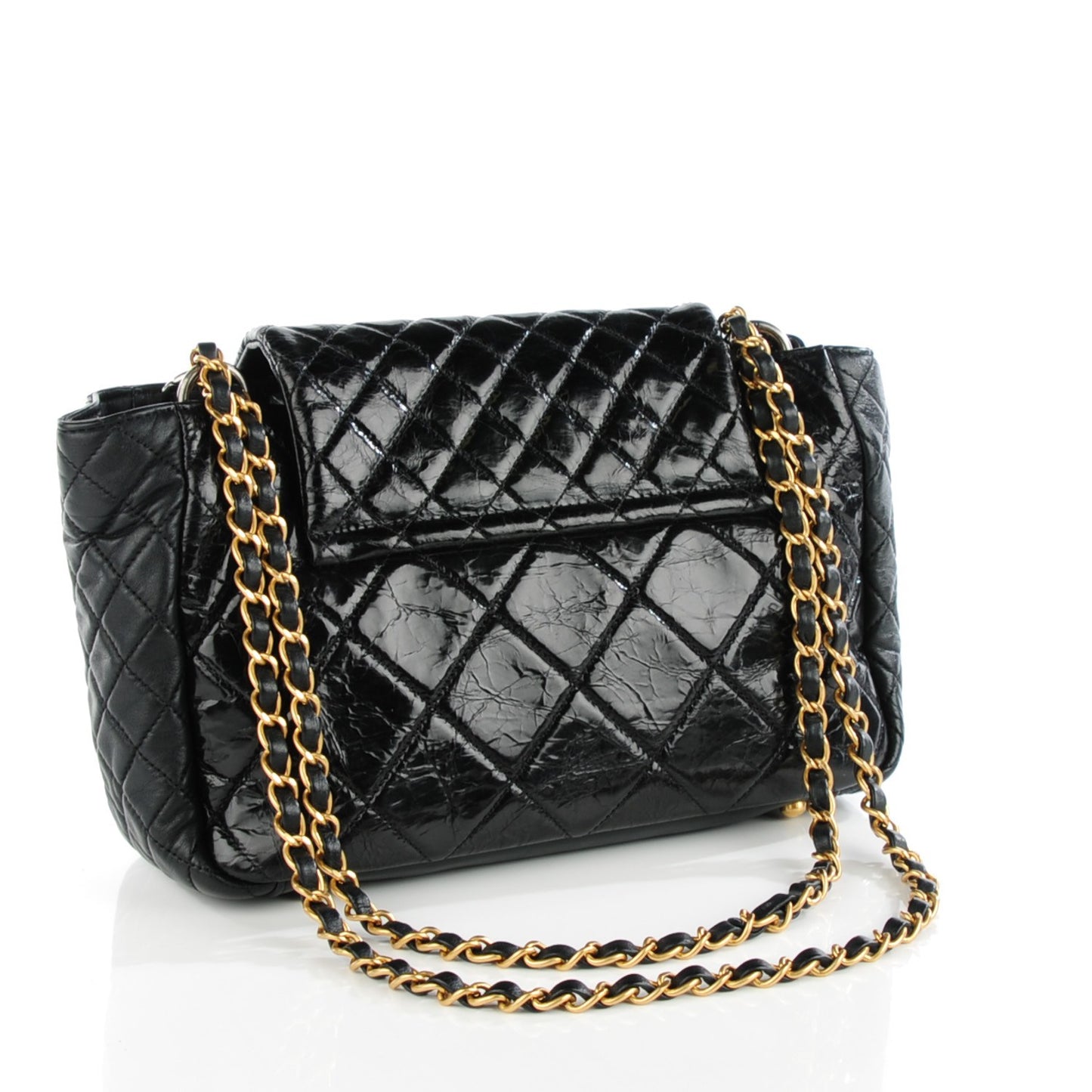 Glazed Crinkled Medium East West Flap Black