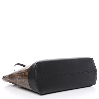 Fendi Glazed Fabric Vitello Century FF 1974 Stamp Patch Shopping Tote Mogano Panna Black 3 of 10