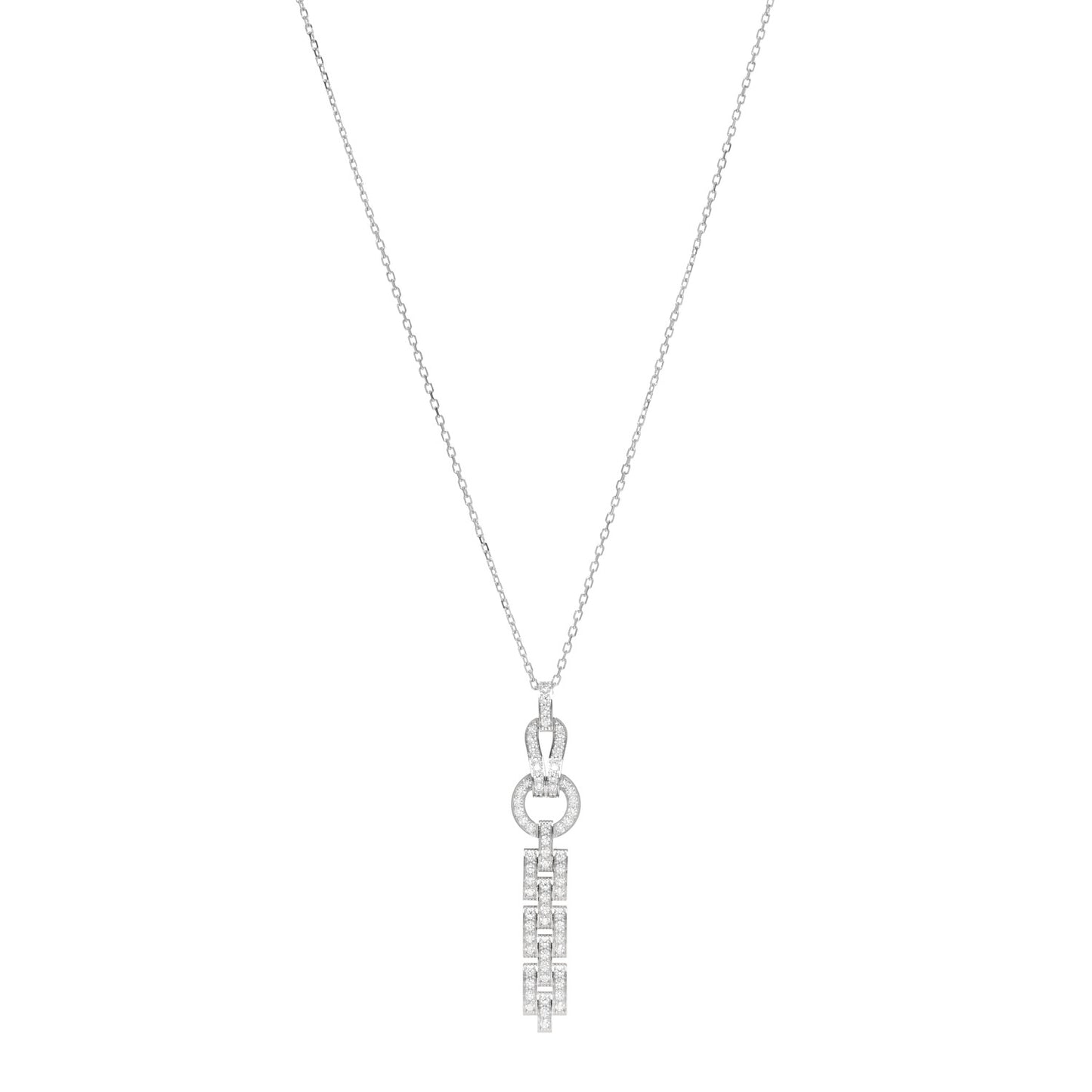 18K White Gold Diamond Agrafe Drop Pendant Necklace