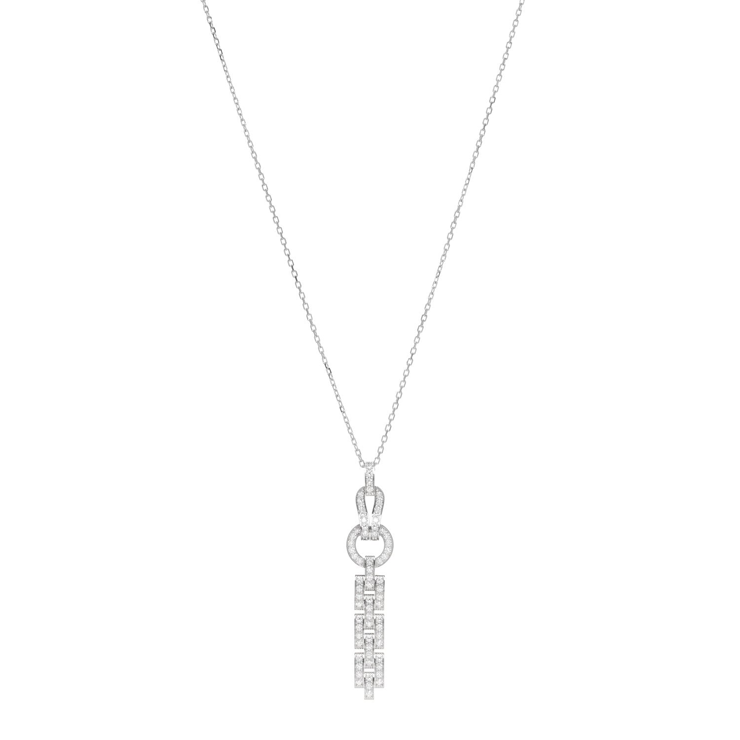 Cartier 18K White Gold Diamond Agrafe Drop Pendant Necklace 1 of 5