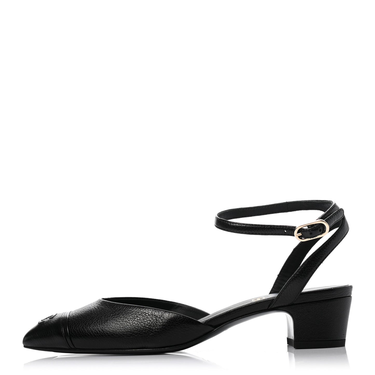 Goatskin Cap Toe CC Slingback Pumps 37.5 Black