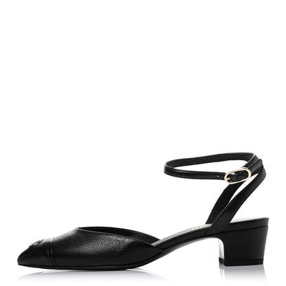 Chanel Goatskin Cap Toe CC Slingback Pumps 37.5 Black 1 of 8