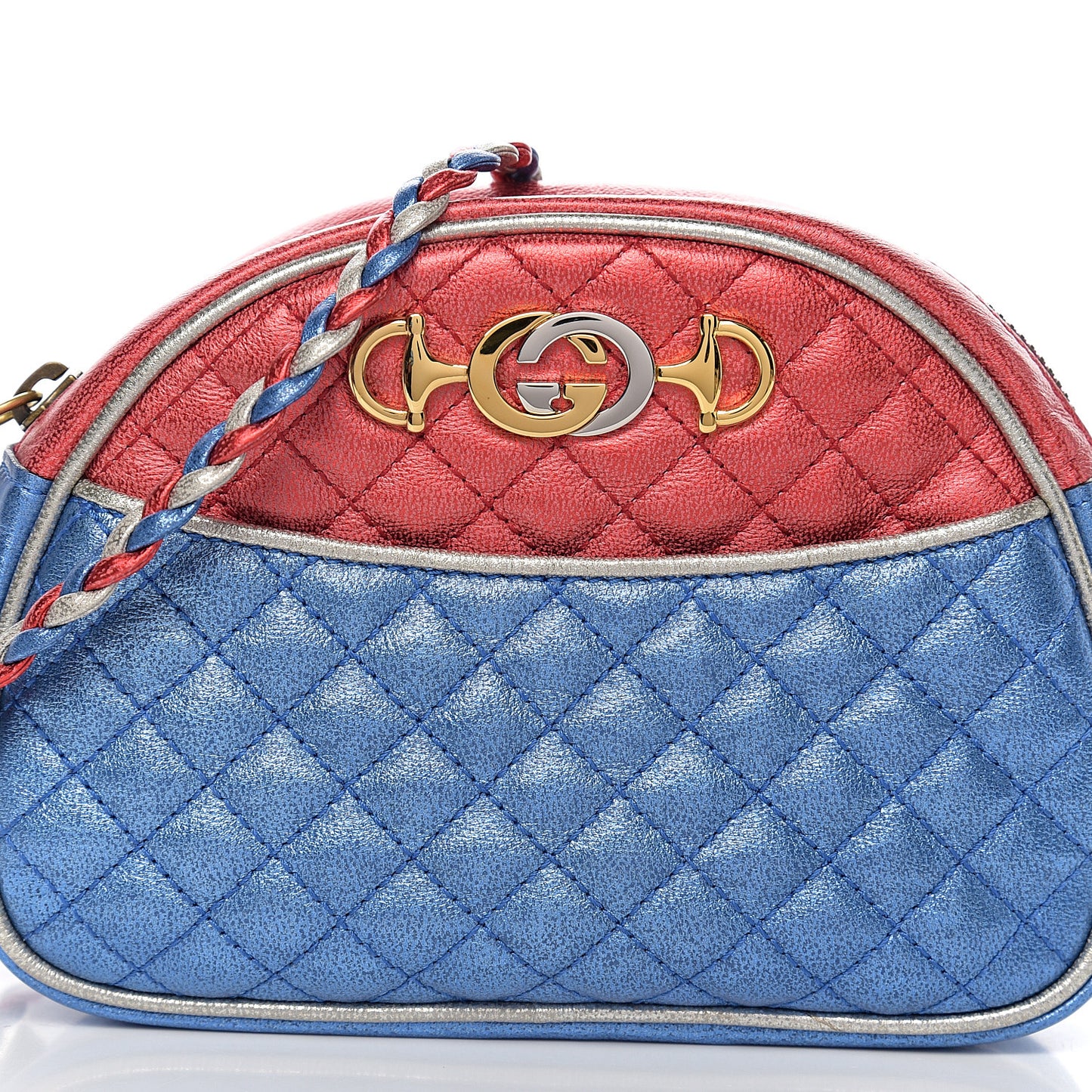 Laminated Nappa Trapuntata Mini Zumi Dome Shoulder Bag Rosso Marine Argento