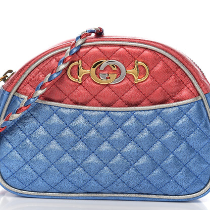 Gucci Laminated Nappa Trapuntata Mini Zumi Dome Shoulder Bag Rosso Marine Argento 8 of 8