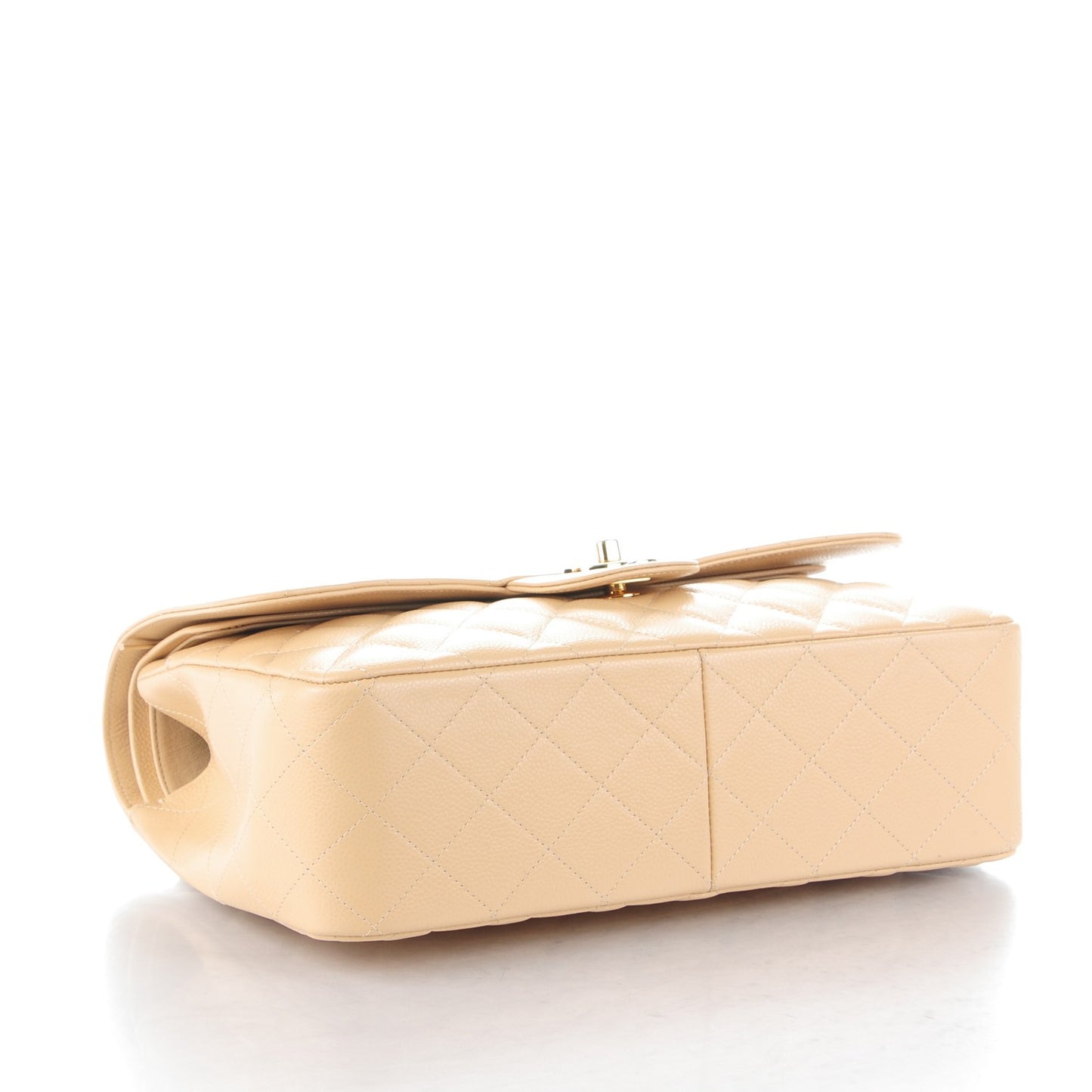 Caviar Quilted Jumbo Double Flap Beige Clair