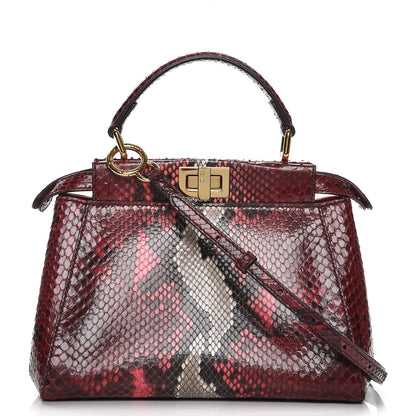 Fendi Python Mini Peekaboo Iconic Satchel Rosso Scuro Fiamma 1 of 7