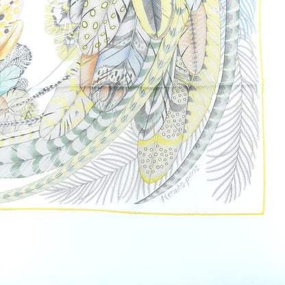 Hermes Cashmere Silk Plumes En Fete Scarf 90 Blanc Jaune Mauve 2 of 7