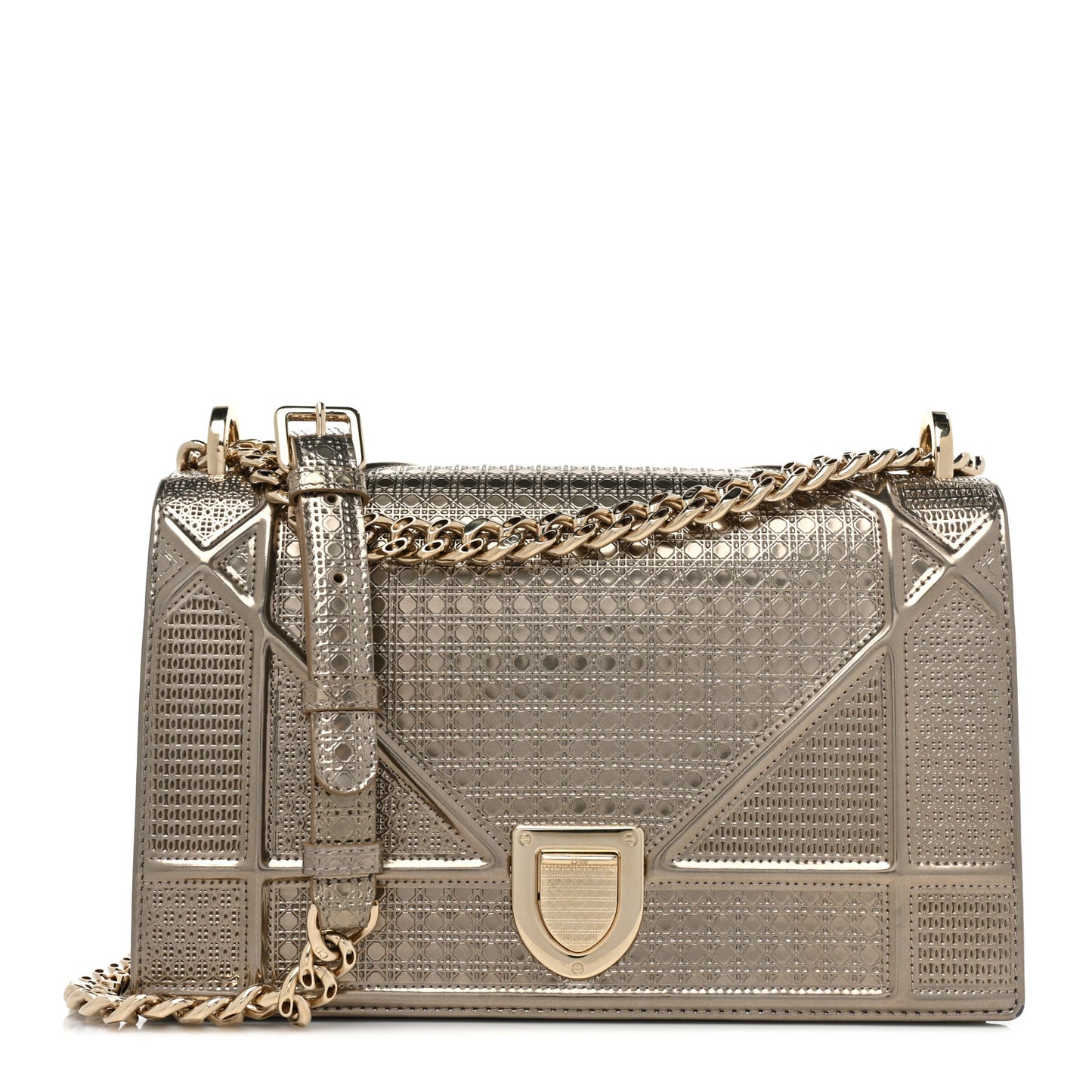 Metallic Patent Micro-Cannage Medium Diorama Flap Bag Gold