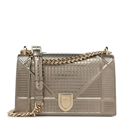 Christian Dior Metallic Patent Micro-Cannage Medium Diorama Flap Bag Gold 1 of 16