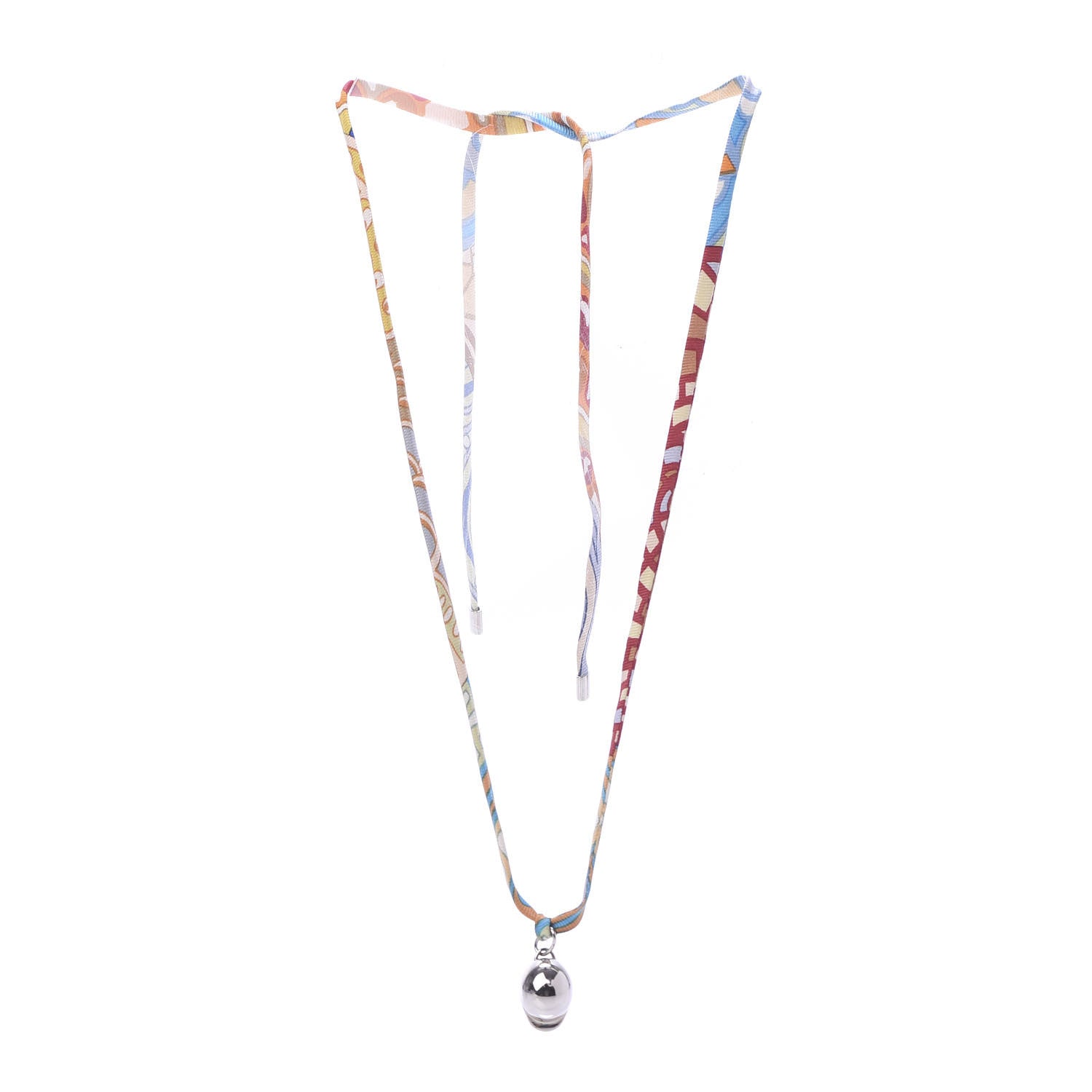 Hermes Palladium Silk Riding Helmet Pendant Necklace Multicolor 3 of 5