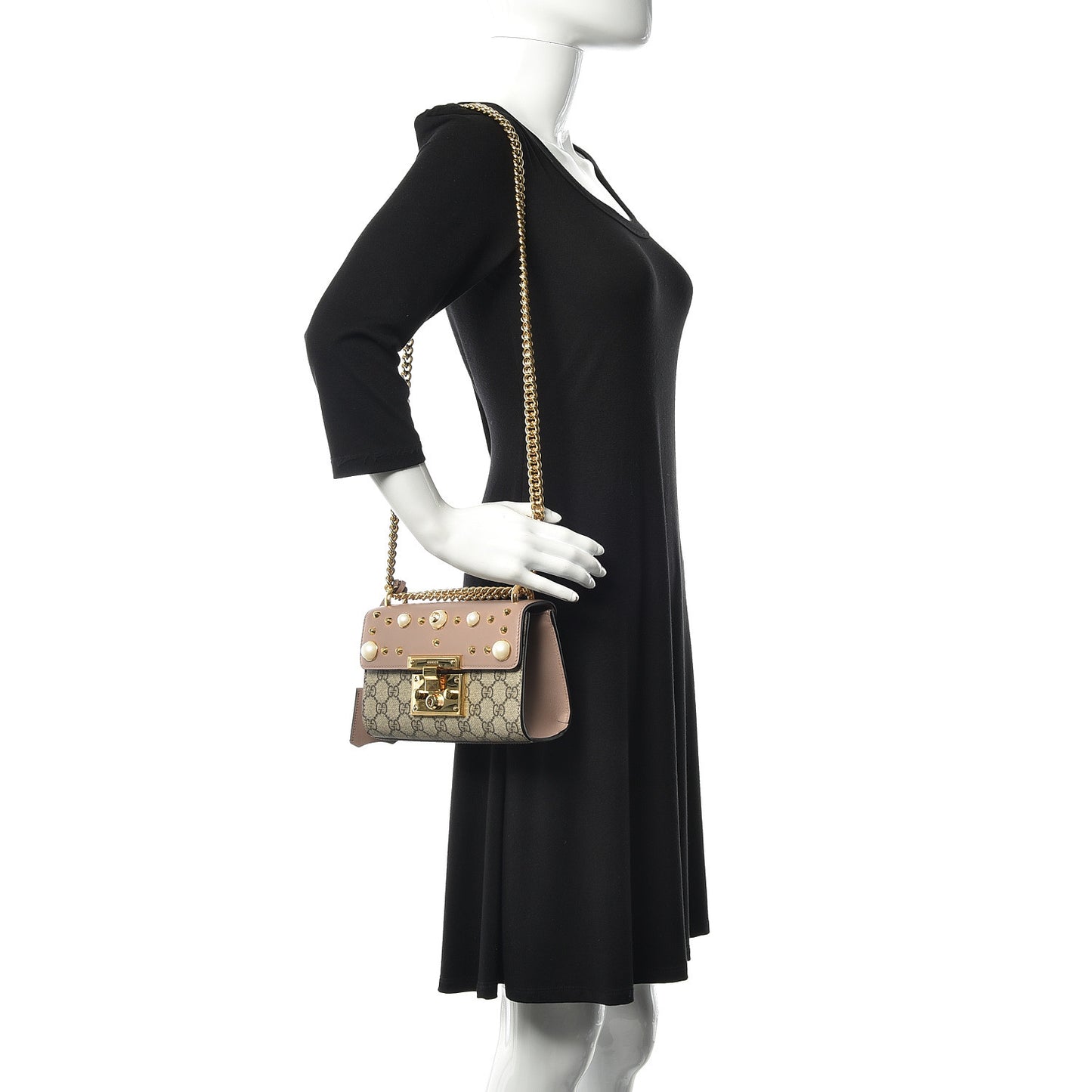 GG Supreme Monogram Studded Small Padlock Shoulder Bag Porcelain Rose