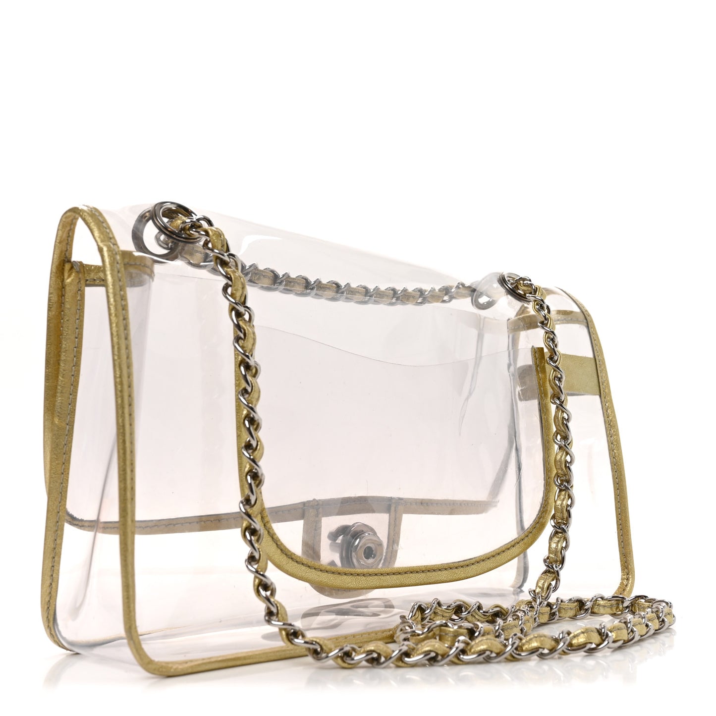 Metallic Lambskin PVC Medium Naked Flap Gold