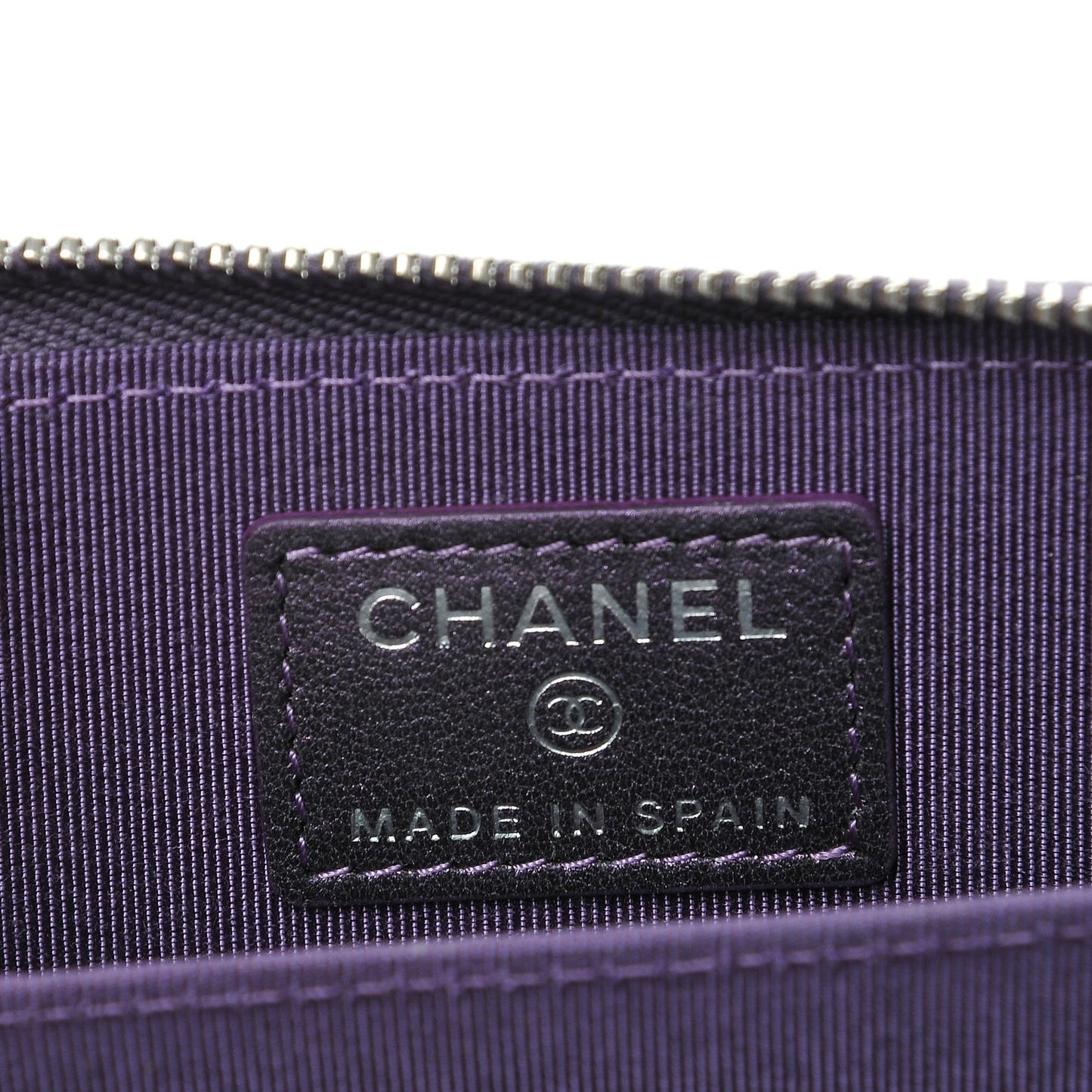 Metallic Lambskin Quilted Zip Around Coin Purse Wallet Dark Purple