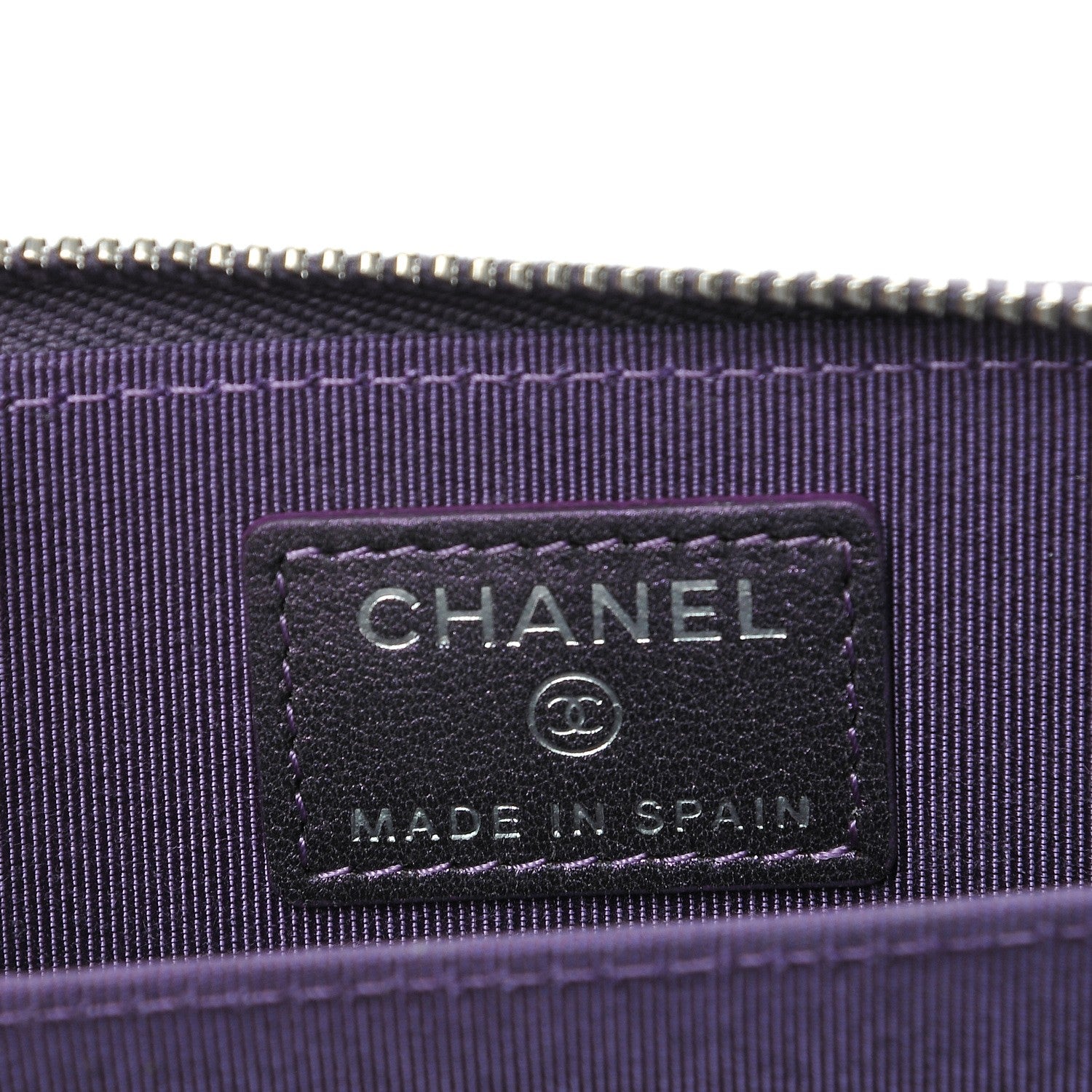 Chanel Metallic Lambskin Quilted Zip Around Coin Purse Wallet Dark Purple 6 of 8
