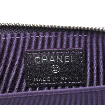 Chanel Metallic Lambskin Quilted Zip Around Coin Purse Wallet Dark Purple 6 of 8