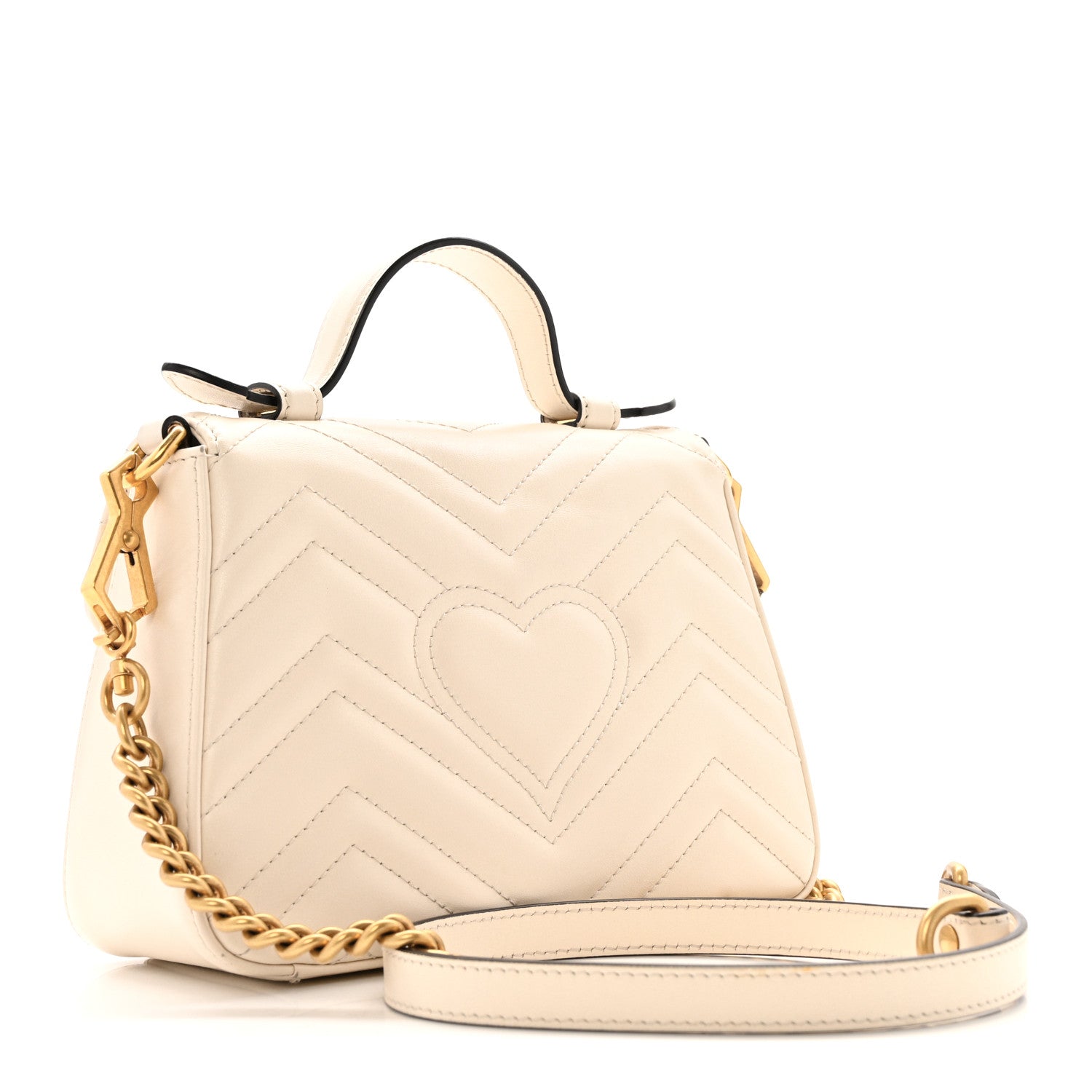 Gucci Calfskin Matelasse Mini GG Marmont Top Handle Shoulder Bag White 3 of 16