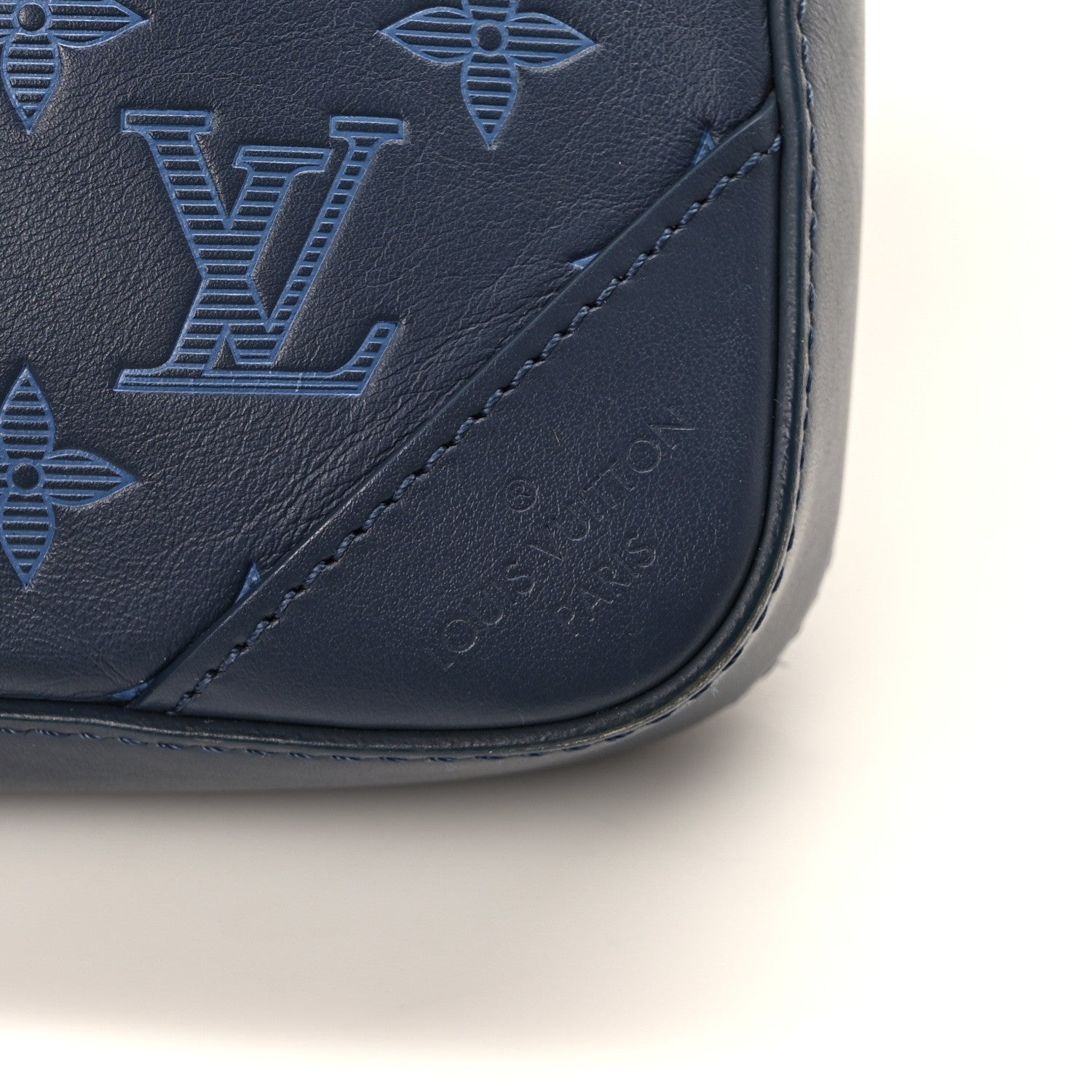 Louis Vuitton Calfskin Monogram Shadow Duo Messenger Navy Blue