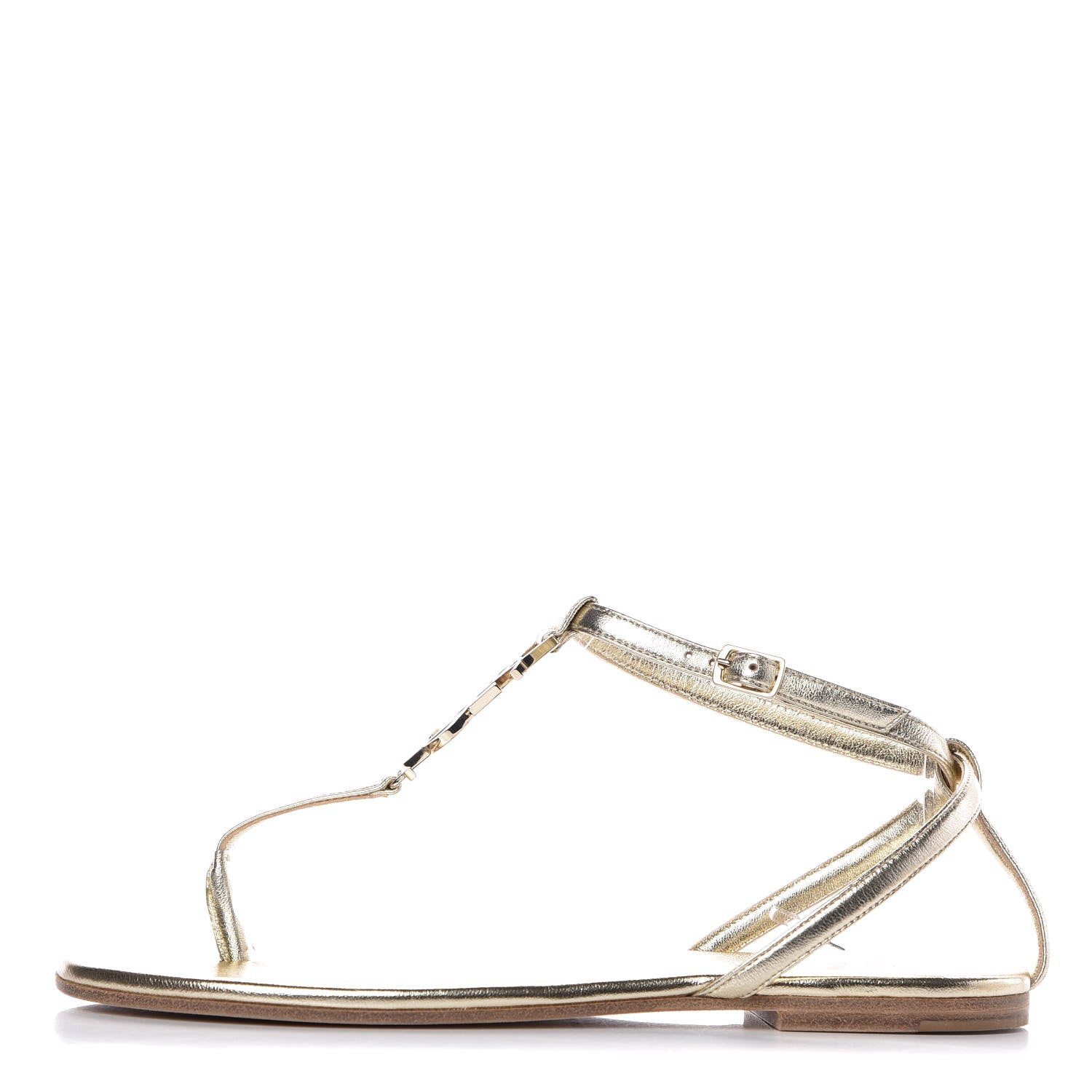 Saint Laurent Metallic Lambskin Nu Pieds 05 Thong Sandals 35.5 Platino 1 of 11