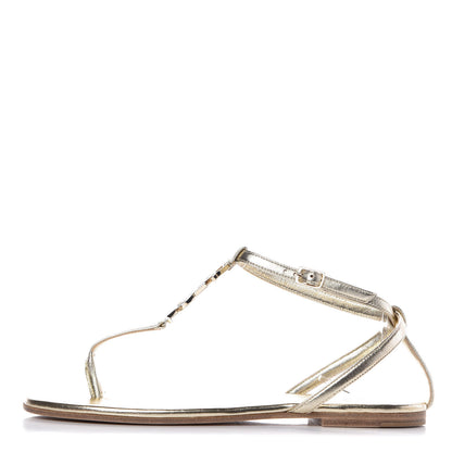 Saint Laurent Metallic Lambskin Nu Pieds 05 Thong Sandals 35.5 Platino 1 of 11
