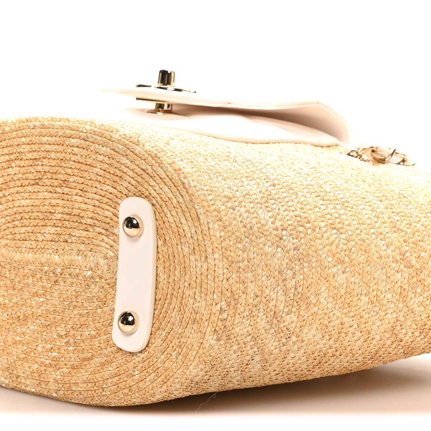 Chanel Raffia Braided Lambskin Small Shopping Tote Beige White 11 of 11