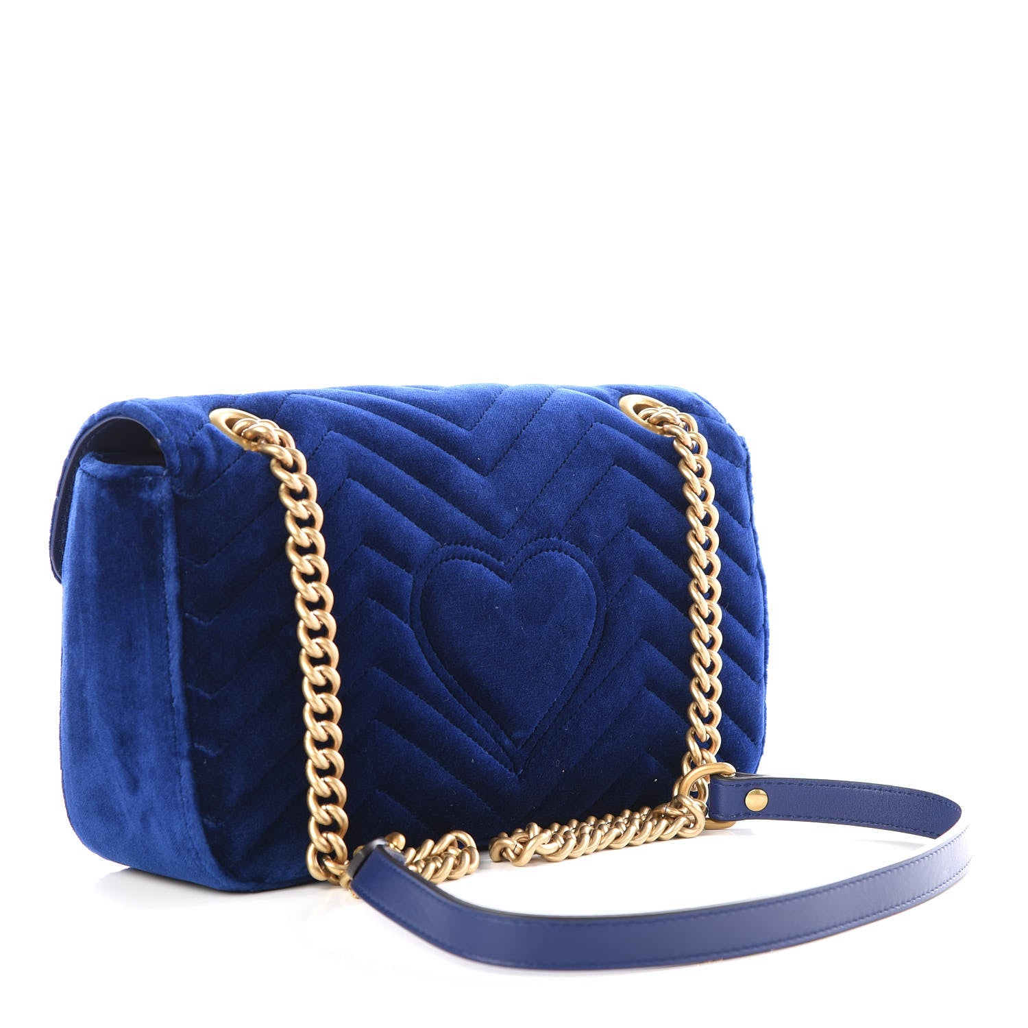 Gucci Velvet Matelasse Deer Embroidered Small GG Marmont Shoulder Bag Cobalt 2 of 8