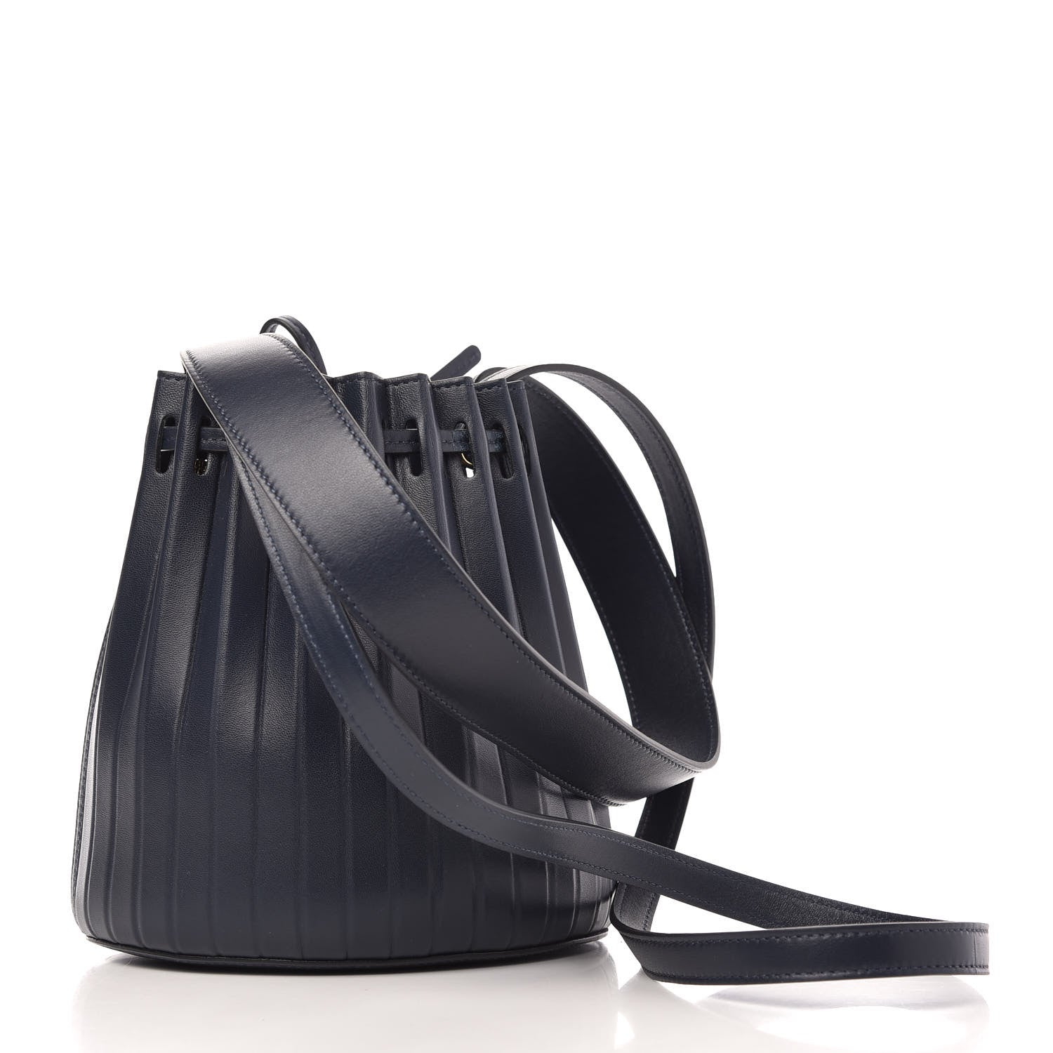 Mansur Gavriel Vegetable Tanned Calfskin Pleated Mini Bucket Bag Blu 3 of 8