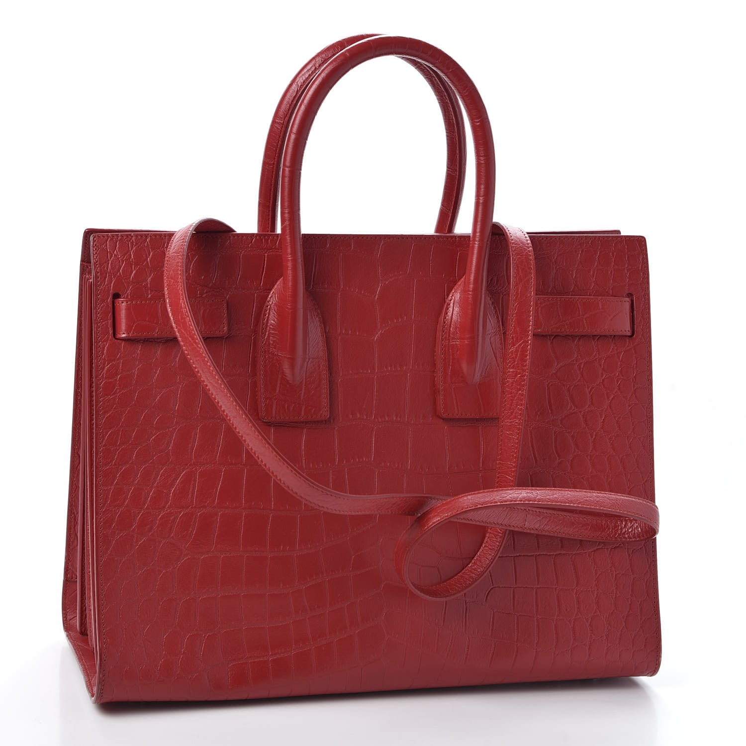 Saint Laurent Calfskin Crocodile Embossed Small Sac De Jour Eros Red 2 of 9