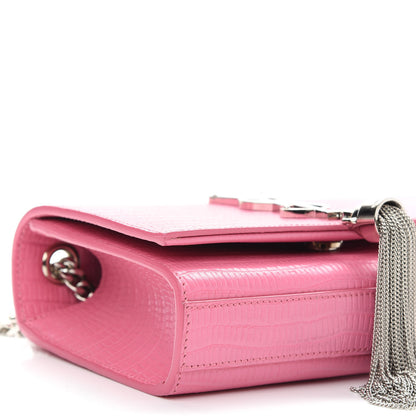 Saint Laurent Calfskin Crocodile Embossed Small Classic Monogram Kate Tassel Satchel Bubblegum 7 of 10