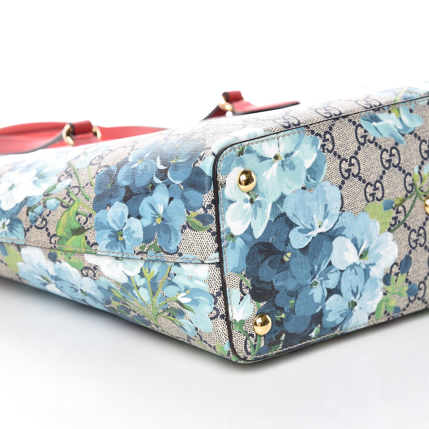 Gucci GG Supreme Monogram Blooms Medium Zippered Bucket Tote Beige Blue Navy Hibiscus Red 5 of 9