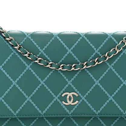 Chanel Calfskin Diamond Stitch Wallet On Chain WOC Turquoise 9 of 12