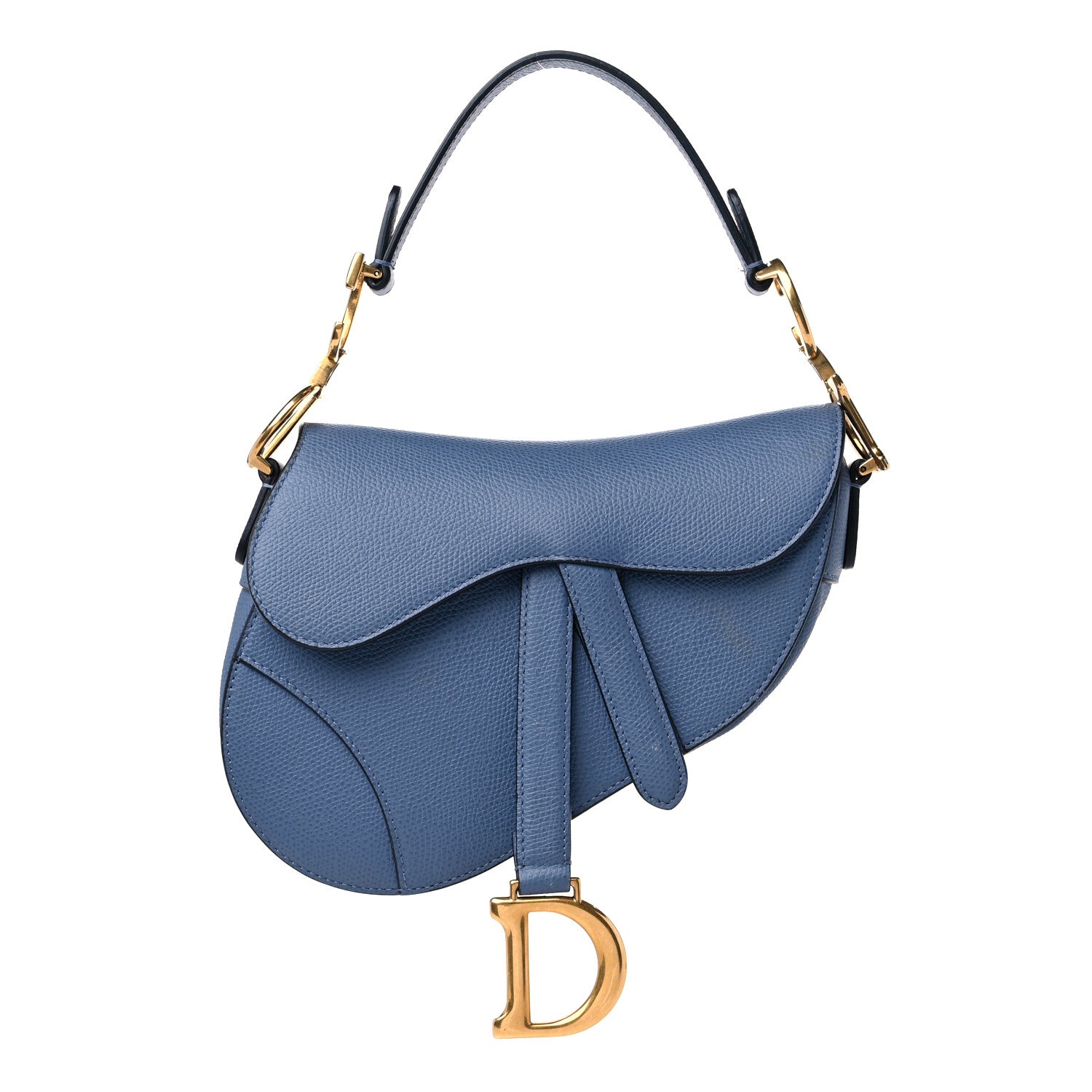 Christian Dior Grained Calfskin Mini Saddle Bag Denim Blue 1 of 14