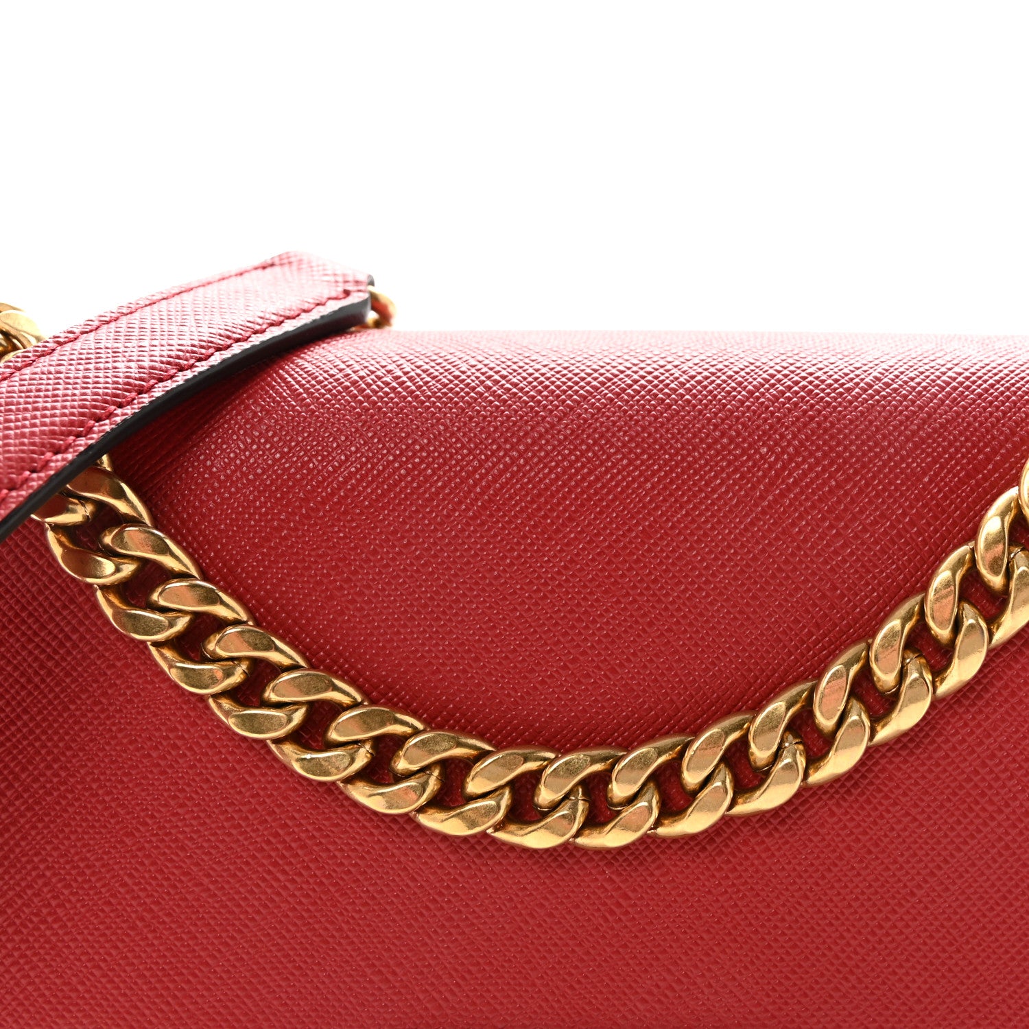 Prada Saffiano Soft Calfskin Metal Triangle Logo Envelope Chain Shoulder Bag Fuoco 7 of 9