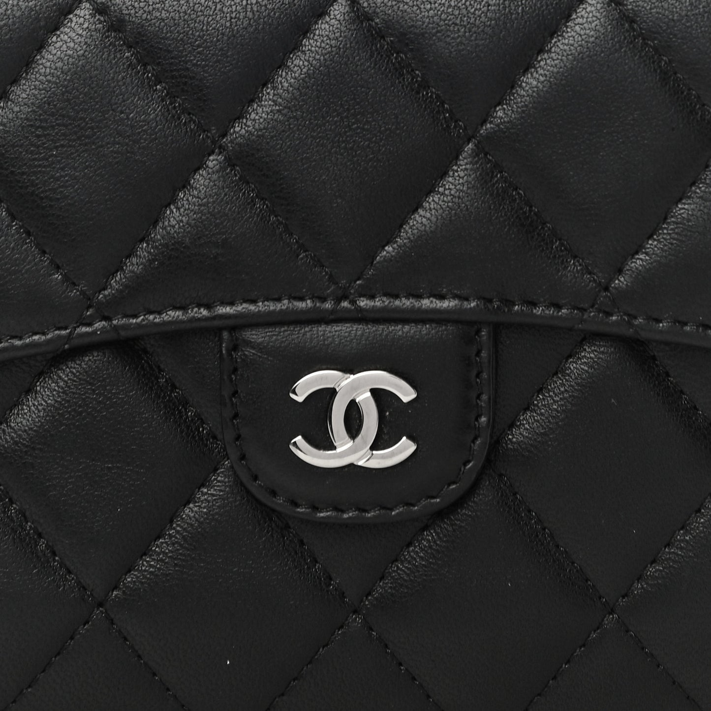 Lambskin Quilted Compact Flap Wallet Black