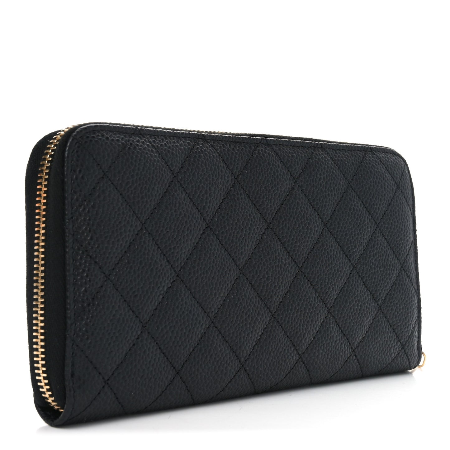 Caviar Quilted Large Gusset Zip Around Wallet Black