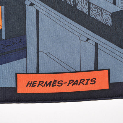 Hermes Silk Space Shopping Au Faubourg Scarf 90 Marine Orange Violet 5 of 7
