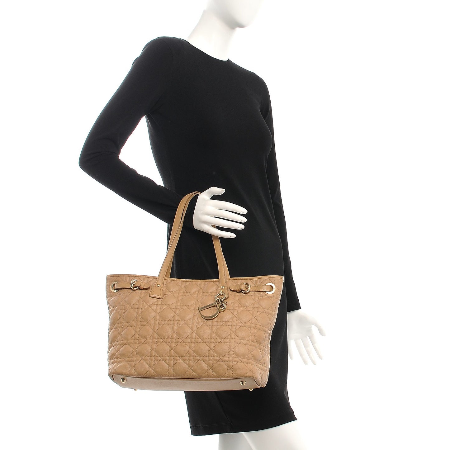 Coated Canvas Cannage Small Panarea Tote Beige