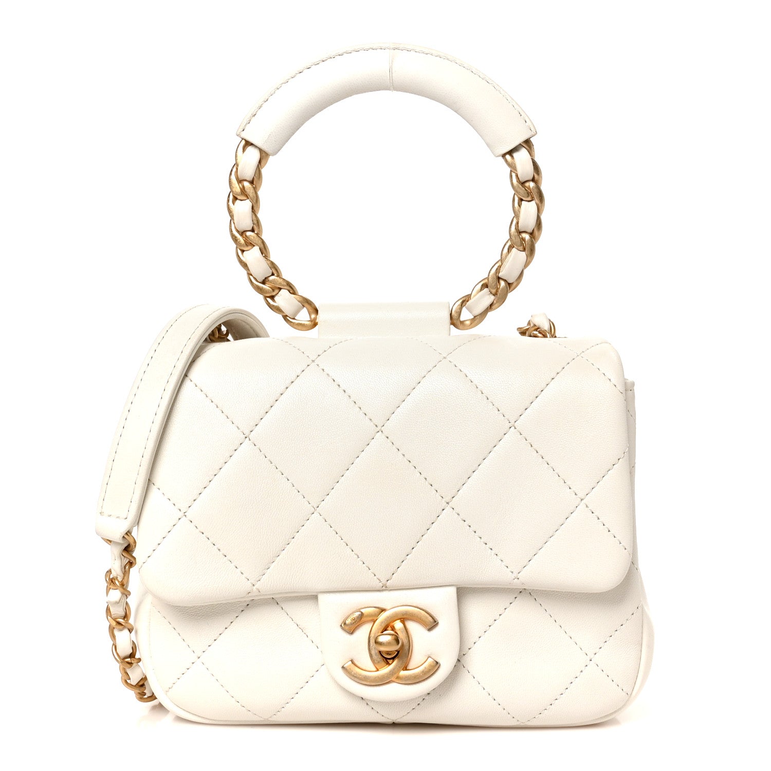 Chanel Lambskin Quilted Small Circular Handle Bag White 1 of 21