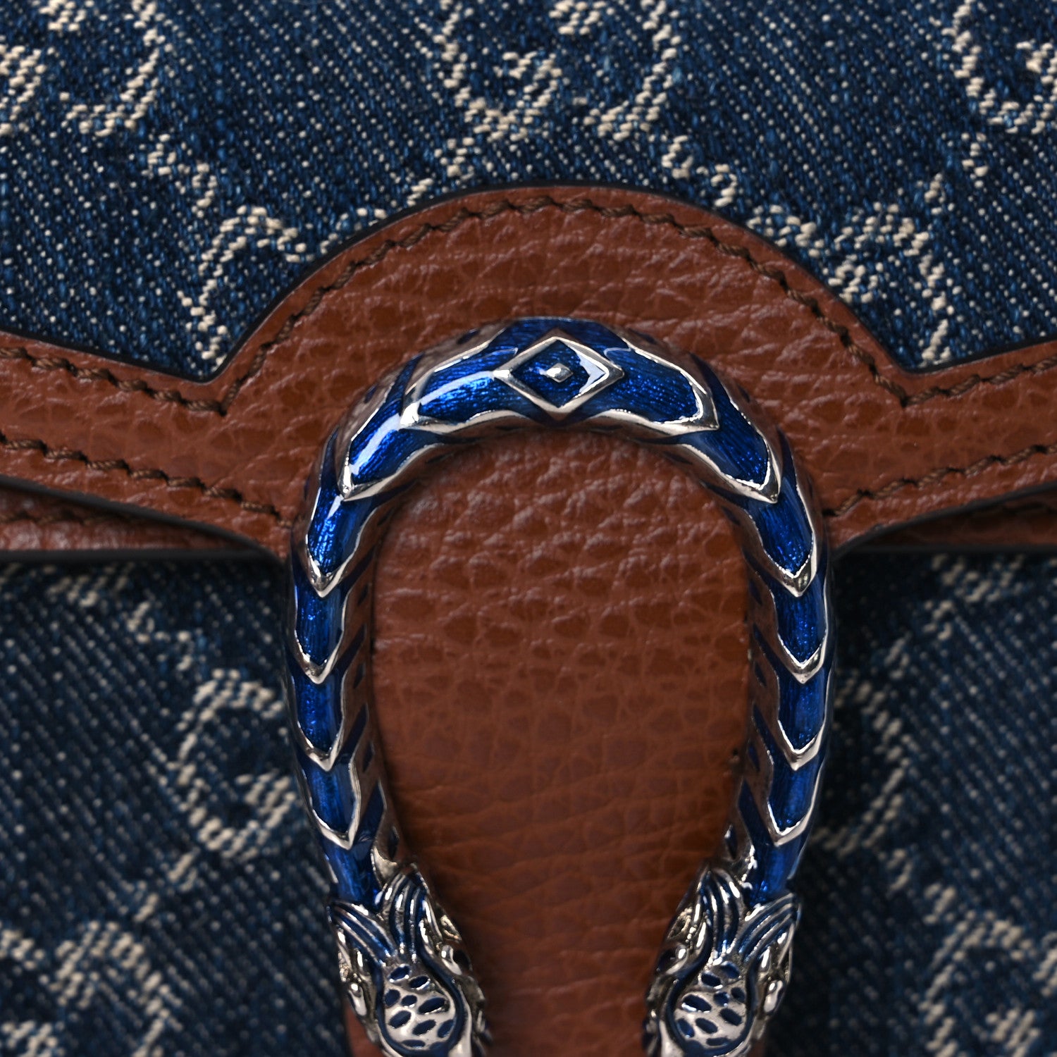 Gucci New Denim GG Monogram Dollar Calfskin Enamel Super Mini Dionysus Shoulder Bag Blue Tea Cuir Epilog Electric Blue 7 of 9