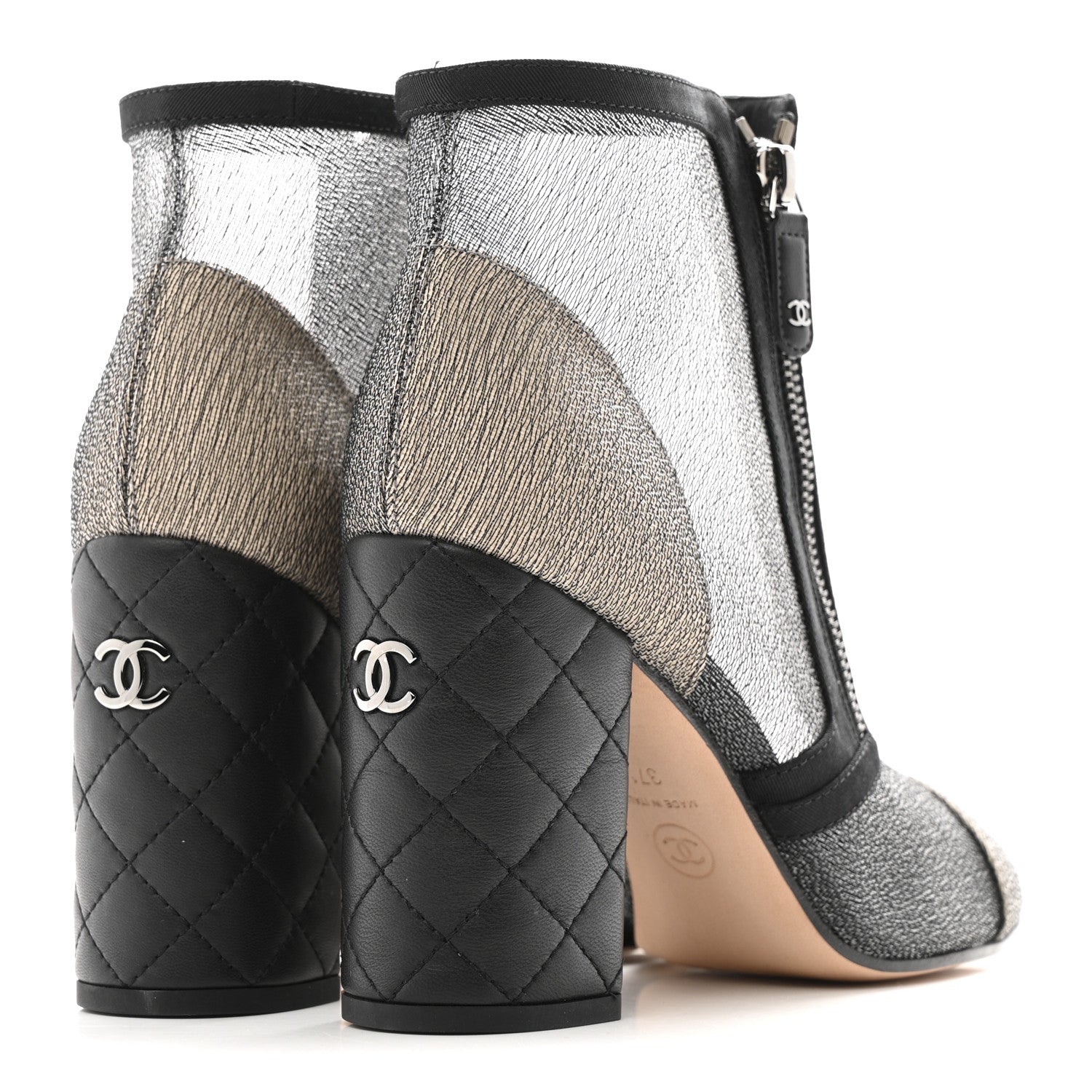 Chanel Mesh Grosgrain Cap Toe Short Boots 37.5 Beige Black 5 of 11