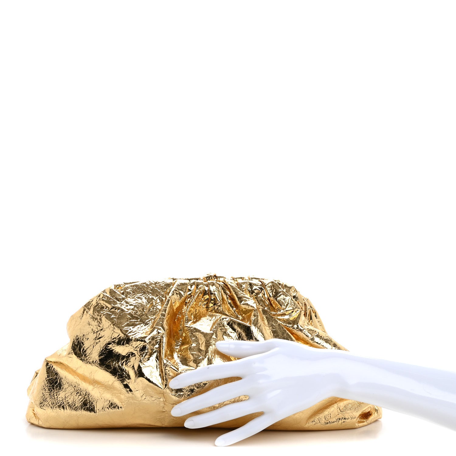 Bottega Veneta Metallic Crinkled Lambskin The Pouch Oversized Clutch Oro 2 of 11