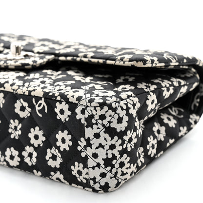 Chanel Canvas Floral Printed Quilted Medium Double Flap Black White 10 of 13